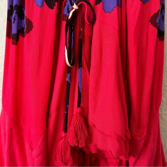 Free People Sweet Lucy Coral Red Print Mini Dress Size Small - Picture 7 of 11